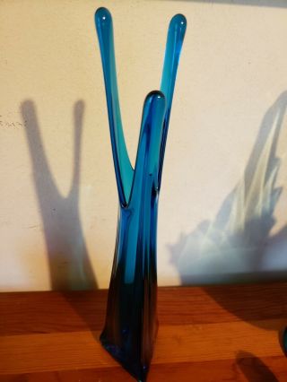 Vintage Viking Blue 3 Finger Prong Vase