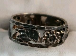 Vintage Sterling Silver 925 Open Filigree Ring Floral Band Size 8 Signed Nd