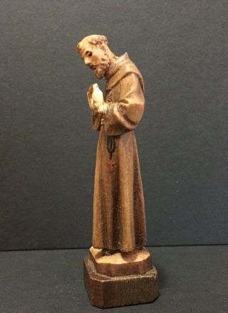 Vintage Anri Italy St.  Francis Birds Hand Carved Wood 2.  5 Inch 2