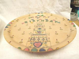 Vintage Fao Reuge Happy Birthday Rotating Musical Cake Plate Stand Swiss Made