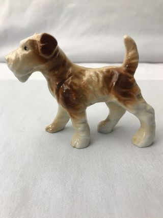 Vintage Mini Bone China Porcelain Dog Brown & White Figurine 3 " H X 4 " L Japan