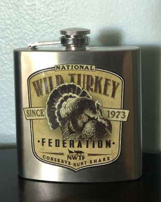 Vintage Nwtf National Wild Turkey Federation Stainless Steel 6oz Flask Hunting