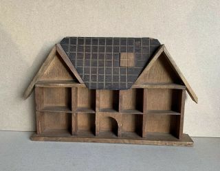 Vtg Large Wooden Gabled House Shadow Box Curio Shelf Knick Knack Display Case