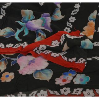 Sanskriti Vintage Black Saree Pure Georgette Silk Printed Sari Craft Deco Fabric