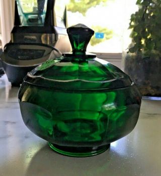 Vintage Viking Glass Emerald Green Covered Candy Dish