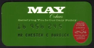 Vintage May Cohens (may - Cohens) Princess Size Merchant Credit Card