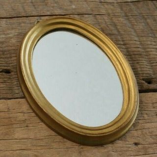 Vintage Small Oval Gold Plastic Hanging Wall Mirror Italy Cute