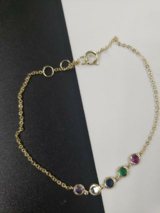 Vintage Sterling Silver Gold Plated Multi Color Gems Chain Bracelet 7 " L 0.  7 G