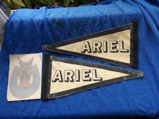 Vintage Ariel Square 4 Four Motorcycle Transfers And Penant Flag Penants