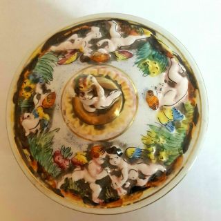 Vintage Capodimonte Made in Italy Bowl with Lid Cherubs Gold Gilded Hand Painted 3