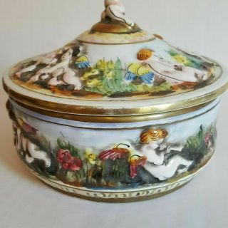 Vintage Capodimonte Made in Italy Bowl with Lid Cherubs Gold Gilded Hand Painted 4