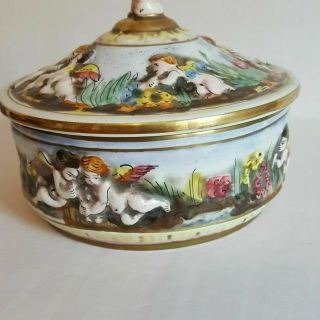 Vintage Capodimonte Made in Italy Bowl with Lid Cherubs Gold Gilded Hand Painted 5