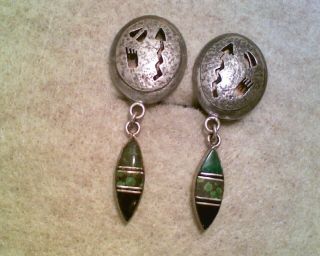 Vintage Navajo Sterling & Turquoise Clip On Earrings Signed D.  Benally