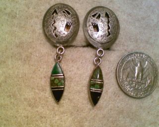 Vintage Navajo Sterling & Turquoise Clip On Earrings Signed D.  Benally 7