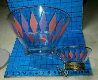 Mid Century Modern Vintage Harlequin Diamond Chip & Dip Set Anchor Hocking Glass 3