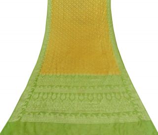 Pure Silk Woven Saree Vintage Orange Craft Fabric Ethnic Sari 5yd.