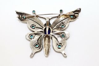 A Vintage Sterling Silver 925 Marcasite & Turquoise Sapphire Butterfly Brooch 3