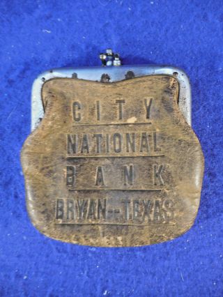 Vintage (1920/30) Leather Advertising Change Purse City National Bank,  Bryan,  Te
