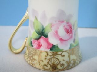 Noritake Cup Saucer Morimura Demitasse Tea Pink Roses Gilt Gold Filigree Vtg 6