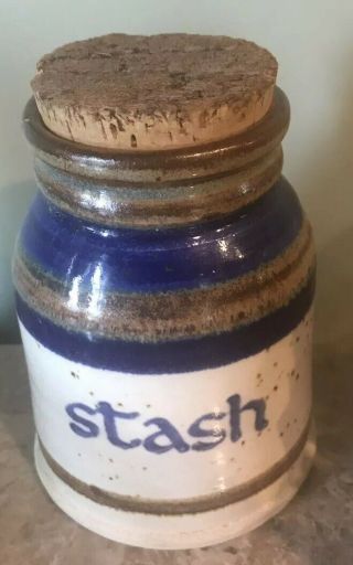 Vintage Stoneware Stash Jar With Cork Lid Stamped On Bottom
