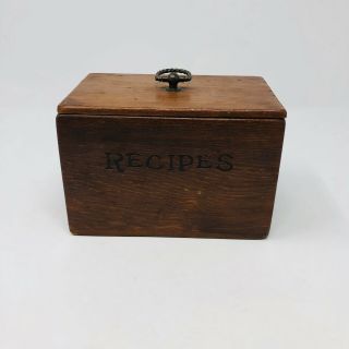 Vintage Wooden Recipe Box With Lid And Brass Handle Wood