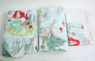 Vtg Walt Disney Little Mermaid Flat Top & Fitted Sheets Pillowcase Set Twin Bed