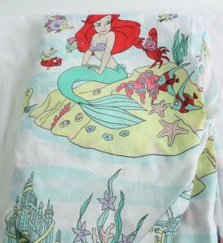 Vtg Walt Disney Little Mermaid Flat Top & Fitted Sheets Pillowcase Set Twin Bed 2