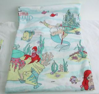 Vtg Walt Disney Little Mermaid Flat Top & Fitted Sheets Pillowcase Set Twin Bed 3