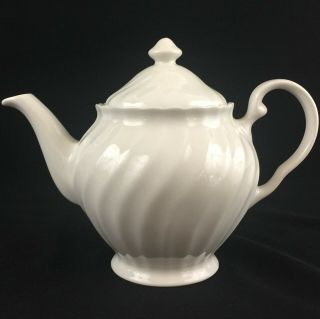 Vtg Teapot By Johnson Brothers Regency White Swirl England