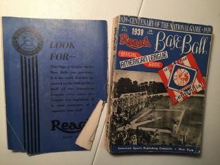 Reach Baseball Official American League Guide 1939 Centenary Centennial Vintage