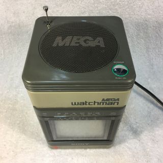 Vintage 1989 Sony Mega Watchman FD - 500 Black & White TV UHF VHF & Radio AM FM 3