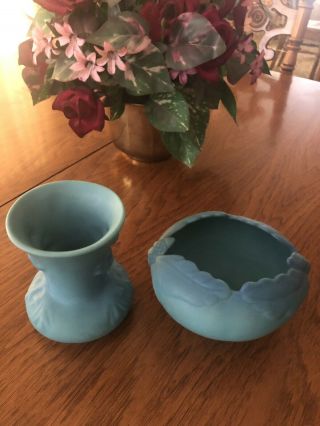 Vintage Van Briggle Turquoise Art Pottery Vase And Bowl