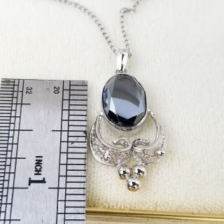 Van Dell Vtg Jewelry Set Hematite Oval Pendant Necklace Earrings Sterling Silver 2
