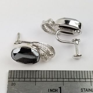 Van Dell Vtg Jewelry Set Hematite Oval Pendant Necklace Earrings Sterling Silver 4