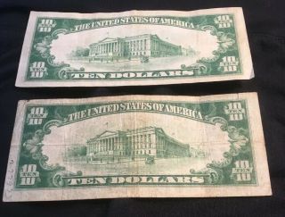 2 Vintage 1934 Series $10 Dollar Bill Federal Reserve 4