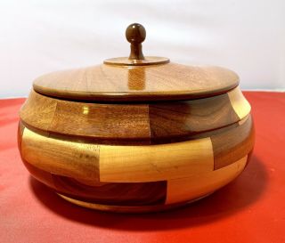 Vintage Hand Turned Wood Bowl W/ Lid