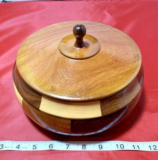 Vintage Hand Turned Wood Bowl W/ Lid 8
