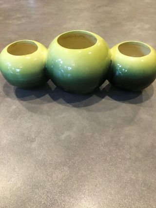 Vintage Hull Pottery Triple Bowl Green Planter Vase 106 Mid Century