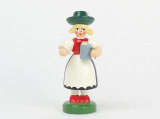 Vintage Erzgebirge Esco Hndpainted Wood Girl With Beer Figurine