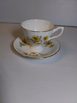 Vintage Bone China Tea Cup And Saucer Made In England Floral Sunflower Design