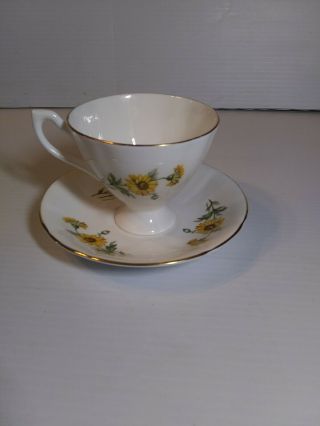 Vintage Bone China Tea Cup And Saucer Made In England Floral Sunflower Design 2
