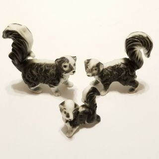 Vintage Bone China Miniature Figurines,  Skunk Family Set Of 3,  Japan