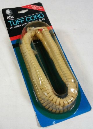 Nos Vintage 1988 At&t Tuff - Cord 25 - Foot Heavy Duty Handset Telephone Ivory Coil
