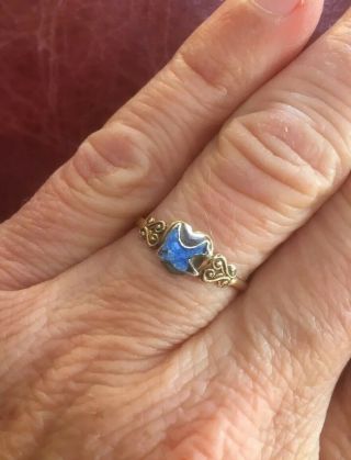 Vintage 1960s Solid Gold And Enamel Blue Bird Of Happiness Signet Ring.