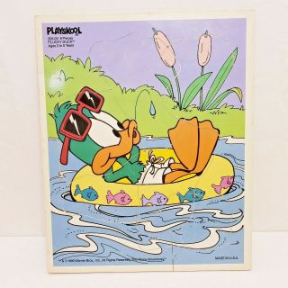 Vtg Playskool Tiny Toons Plucky Duck Wood Puzzle 1990 8 Piece Warner Bros 205 - 03