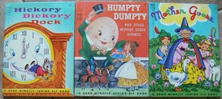 3 Vintage Rand Mcnally Jr Elf Books Mother Goose,  Hickory Dickory Dock,  Humpty