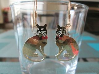 Vintage Wild Bryde Kitty Cat Dangle Earrings Gold Tone 3