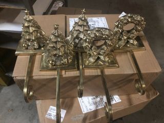 5 Vintage Brass Stocking Hangers Christmas 2