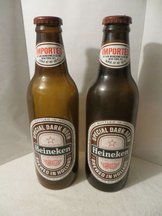 2 Vintage 2 Foot Plastic Heineken Special Dark Beer Plastic Bottle Ad Displays