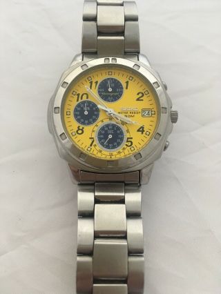 Seiko Chronograph Watch V657 - 9010 R1 Vintage Yellow With Blue Dials